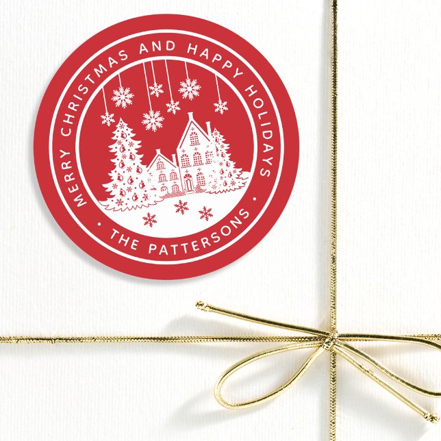 Sticker Rond Joyeux Noël Joyeux Vacances Hiver Personnalisé (Créateur téléchargé)