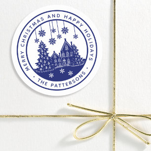 Sticker Rond Joyeux Noël Joyeux Vacances Hiver Personnalisé