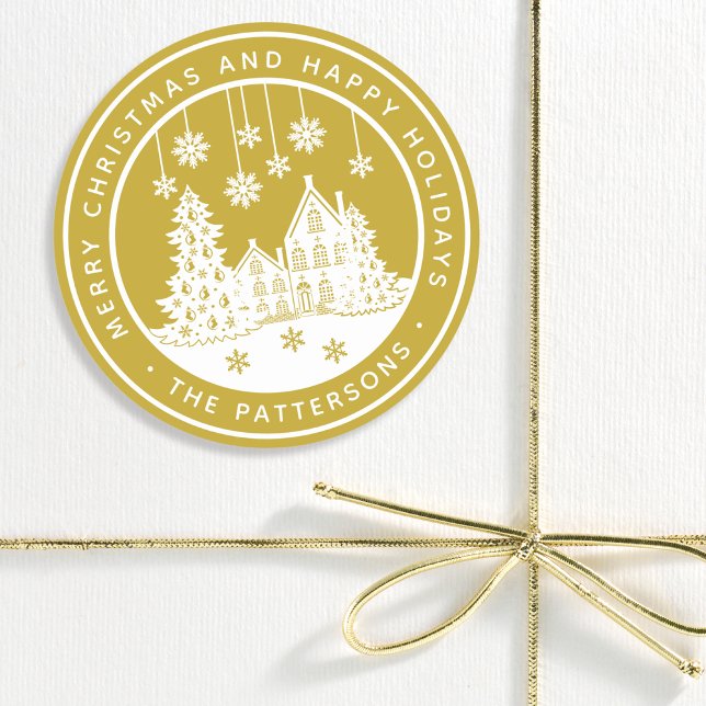 Sticker Rond Joyeux Noël Joyeux Vacances Hiver Personnalisé (Créateur téléchargé)