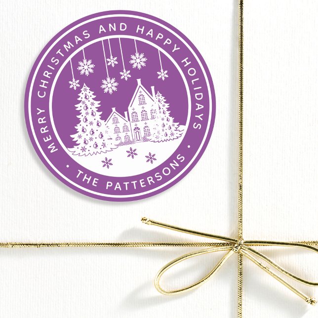 Sticker Rond Joyeux Noël Joyeux Vacances Hiver Personnalisé (Créateur téléchargé)