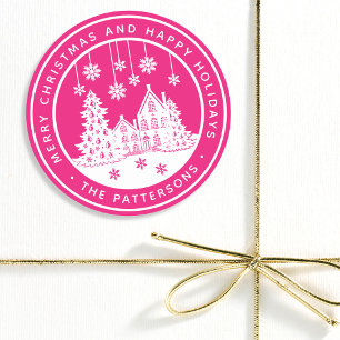 Sticker Rond Joyeux Noël Joyeux Vacances Hiver Personnalisé