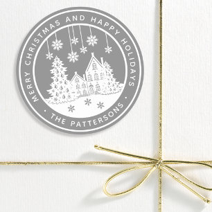 Sticker Rond Joyeux Noël Joyeux Vacances Hiver Personnalisé