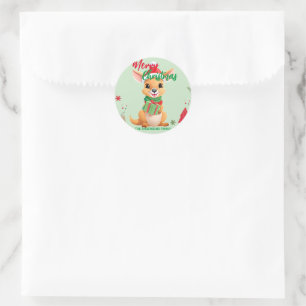 Sticker Rond Joyeux Noël Kangaroo Père Noël Fête de l'Écharpe
