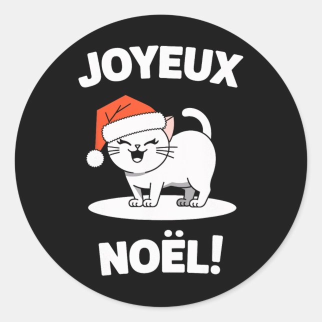 Sticker Rond Joyeux Noël Khao Manee Blanc Chat Noël Père Noël 1 (Devant)
