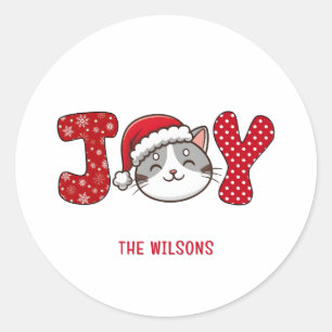 Sticker Rond Joyeux Noël Kitty Chat sur mesure " JOIE "