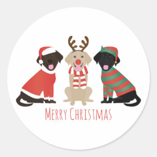Sticker Rond Joyeux Noël Labrador Retriever Dogs