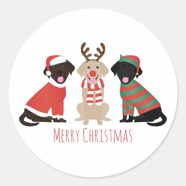 Sticker Rond Joyeux Noël Labrador Retriever Dogs (Devant)