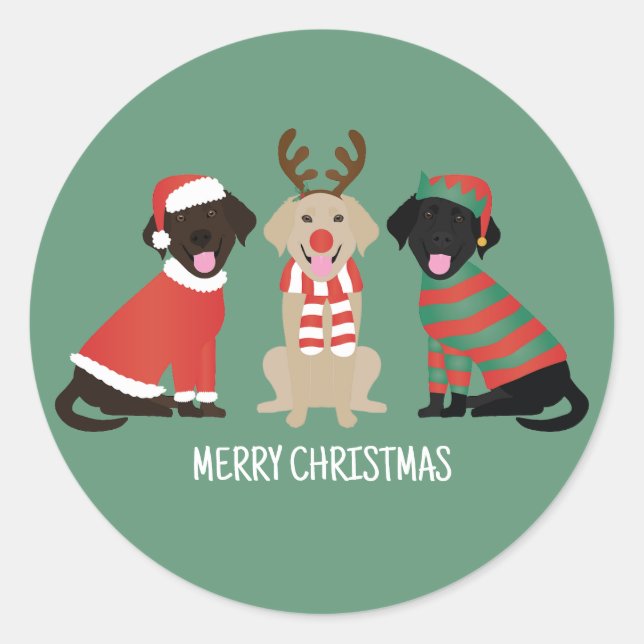 Sticker Rond Joyeux Noël Labrador Retriever Dogs (Devant)