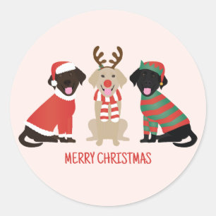 Sticker Rond Joyeux Noël Labrador Retriever Dogs