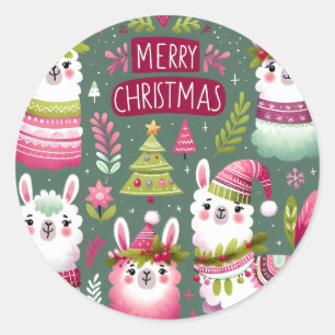 Sticker Rond Joyeux Noël lama