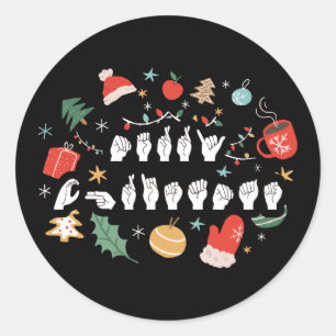 Sticker Rond Joyeux Noël - Langue des Signes Américaine III