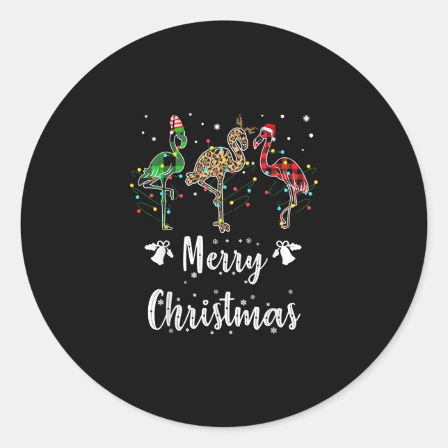 Sticker Rond Joyeux Noël Leopard Rouge Vert Flamant rose Plaid (Devant)