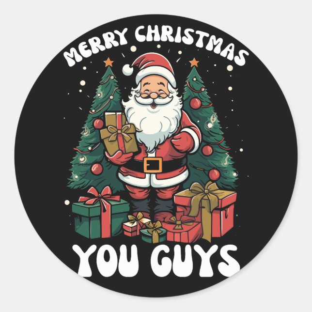 Sticker Rond Joyeux Noël les gars Père Noël (Devant)
