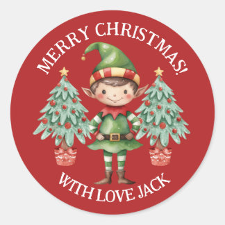 Sticker Rond Joyeux Noël Lettre de lutin de dessin animé mignon