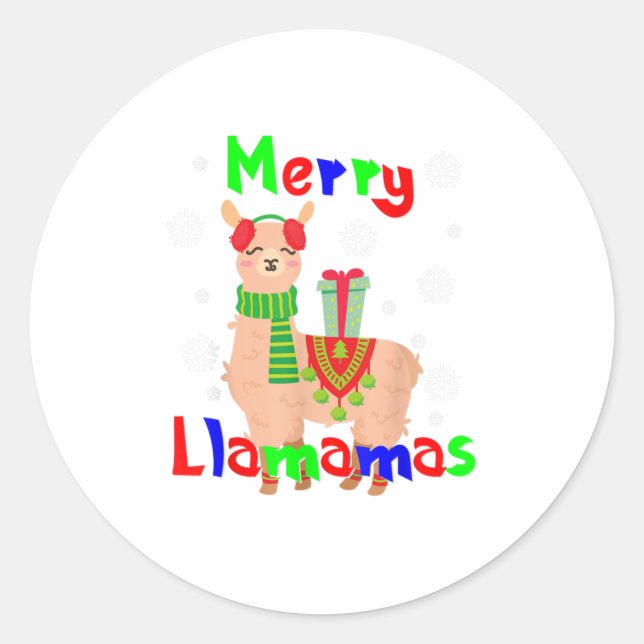 Sticker Rond Joyeux Noël Llamas (Devant)