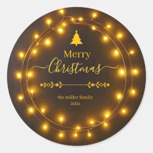 Sticker Rond Joyeux Noël Lumières conception de la couronne