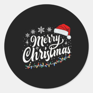 Sticker Rond Joyeux Noël Lumières Rouge Noël Chapeau Noël Famil