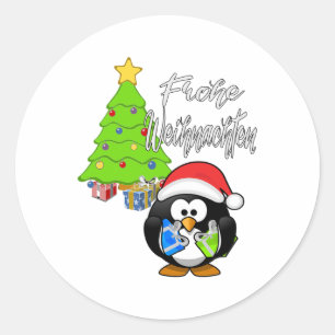 Sticker Rond Joyeux Noël Manchot Idée Cadeau de Noël