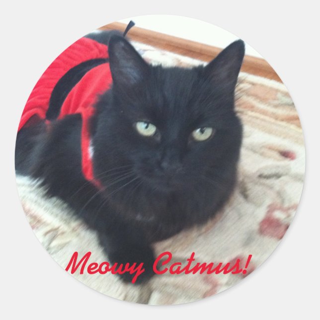 Sticker Rond Joyeux Noël - Meowy Catmus ! avec Smoky (Devant)