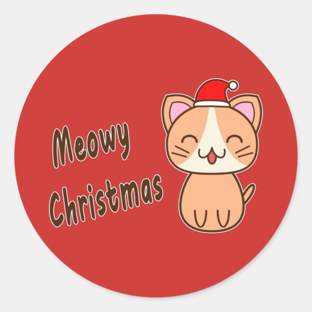 Sticker Rond Joyeux Noël miaou (Devant)