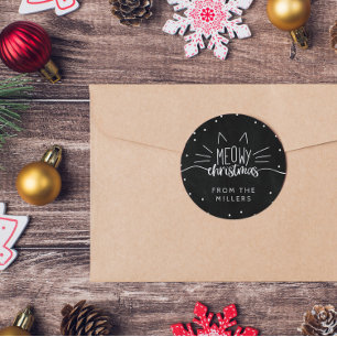 Sticker Rond Joyeux Noël Miaou - Oreilles et Moustaches de Chat