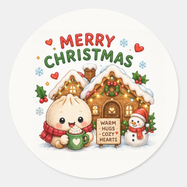 Sticker Rond Joyeux Noël Mignon (Devant)