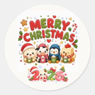 Sticker Rond Joyeux Noël Mignon