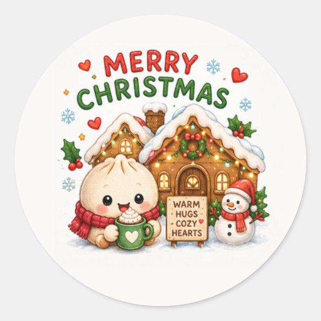 Sticker Rond Joyeux Noël Mignon (Devant)