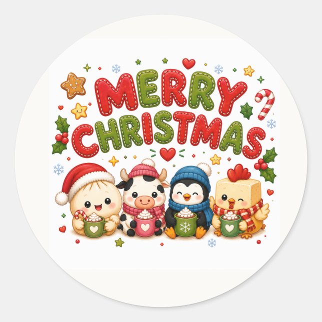 Sticker Rond Joyeux Noël Mignon (Devant)