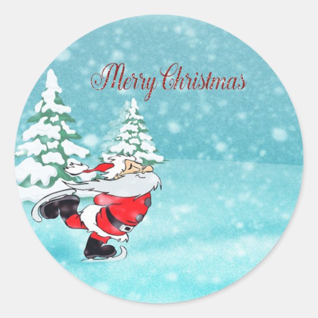 Sticker Rond Joyeux Noël, mignon Père Noël (Devant)