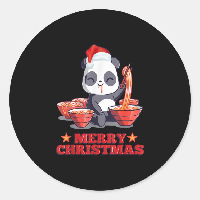 Sticker Rond Joyeux Noël mignon Ramen Panda nouilles japonaises (Devant)