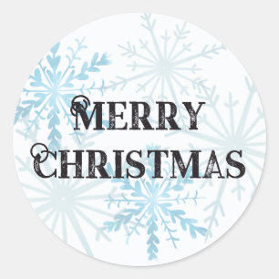 Sticker Rond Joyeux Noël Minimaliste Flocon de Neige Bleu Clair