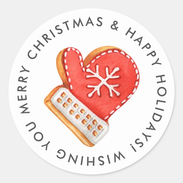 Sticker Rond Joyeux Noël Mitten sucre Cookie personnalisé (Devant)