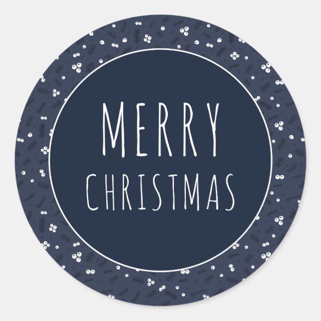 Sticker Rond Joyeux Noël moderne | Berries et pins (Devant)