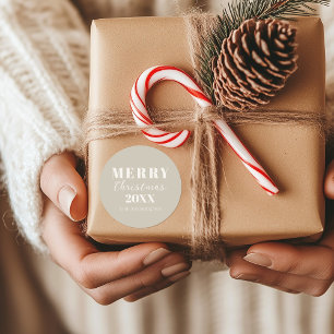 Sticker Rond Joyeux Noël moderne Boho Beige Holiday