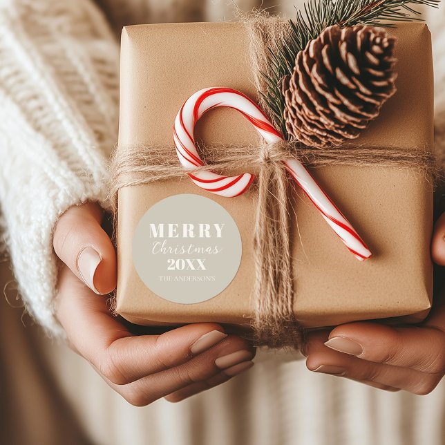 Sticker Rond Joyeux Noël moderne Boho Beige Holiday (Créateur téléchargé)