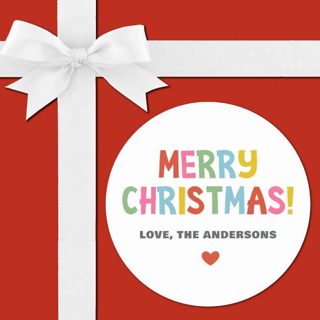 Sticker Rond Joyeux Noël Moderne Coloré ( colorful merry Christmas sticker with colorful typography. So fun for decorating your xmas gifts.)