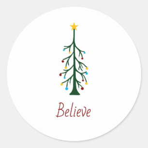 Sticker Rond Joyeux Noël moderne Croire arbre À feuillage persi