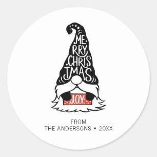 Sticker Rond Joyeux Noël moderne Gnome Holiday
