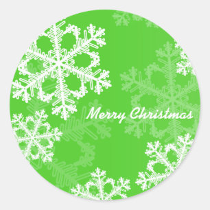 Sticker Rond Joyeux Noël moderne Green Snowflakes Motif