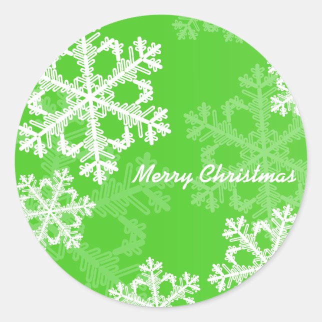 Sticker Rond Joyeux Noël moderne Green Snowflakes Motif (Devant)