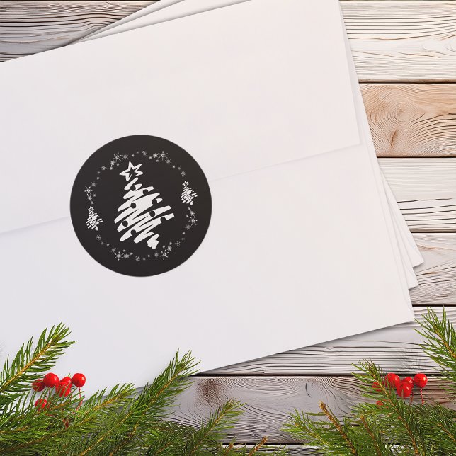 Sticker Rond Joyeux Noël moderne Vacances Noir Enveloppe Sceau (Merry Christmas Modern Holiday Black Envelope Seal)