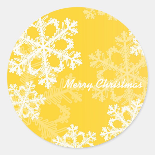 Sticker Rond Joyeux Noël moderne Yellow Snowflakes Motif (Devant)