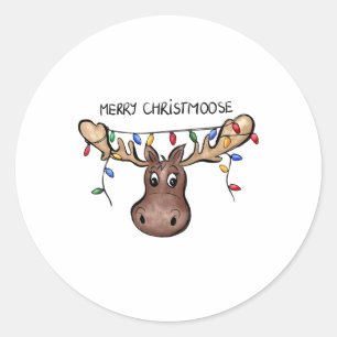 Sticker Rond Joyeux Noël Moose Xmas Lover Holiday