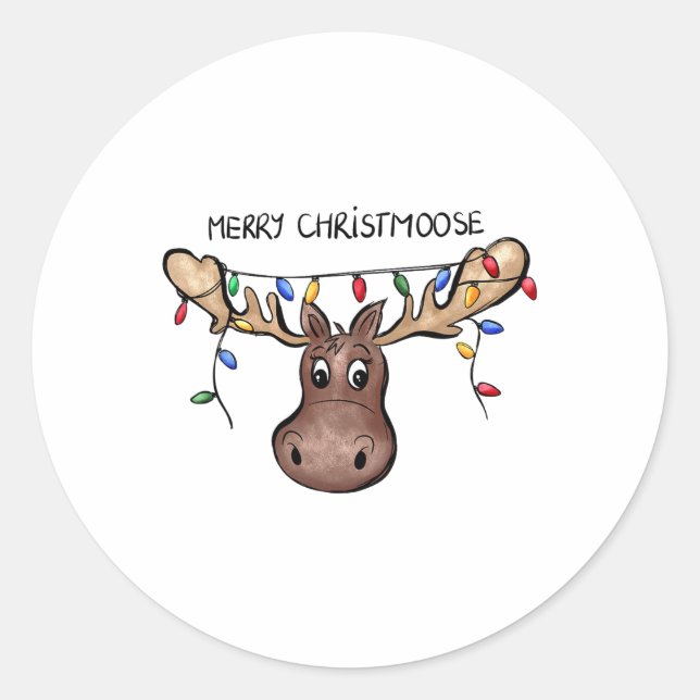 Sticker Rond Joyeux Noël Moose Xmas Lover Holiday (Devant)