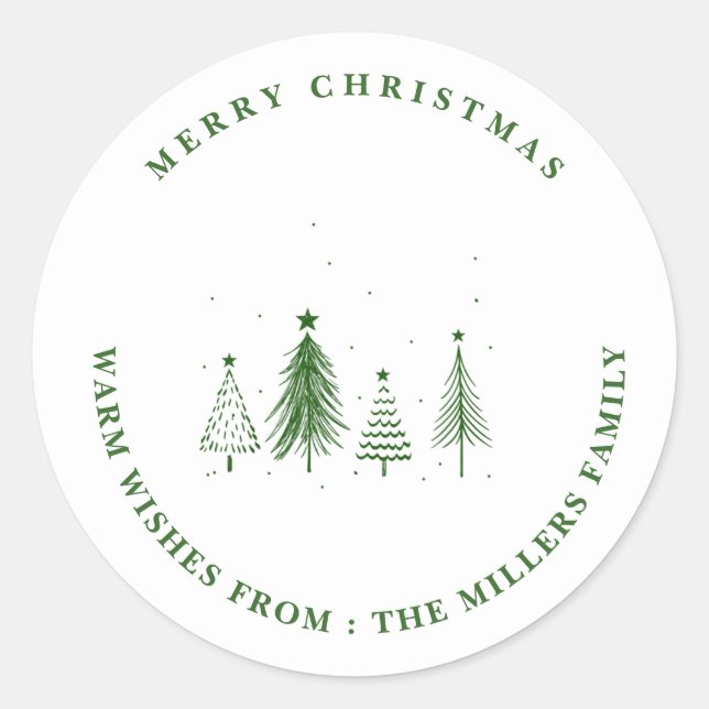 Sticker Rond Joyeux Noël | Motif d'arbre de Noël (Devant)