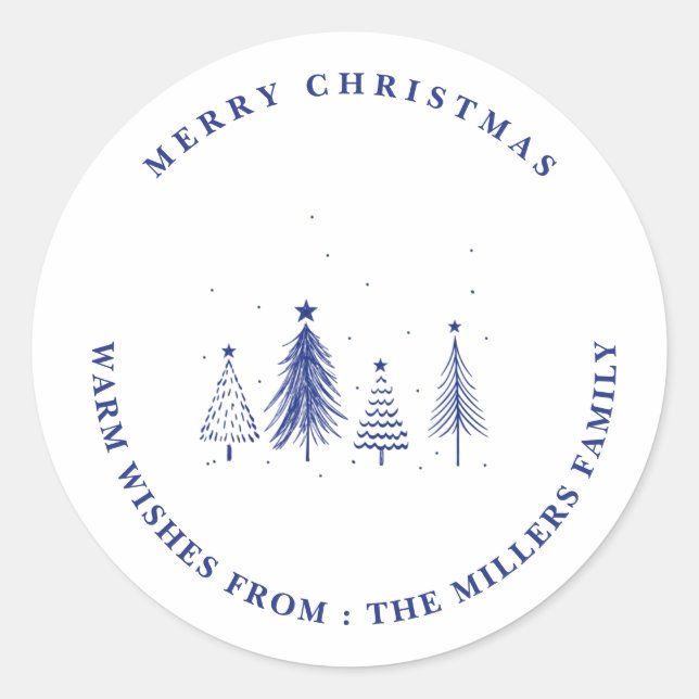 Sticker Rond Joyeux Noël | Motif d'arbre de Noël (Devant)