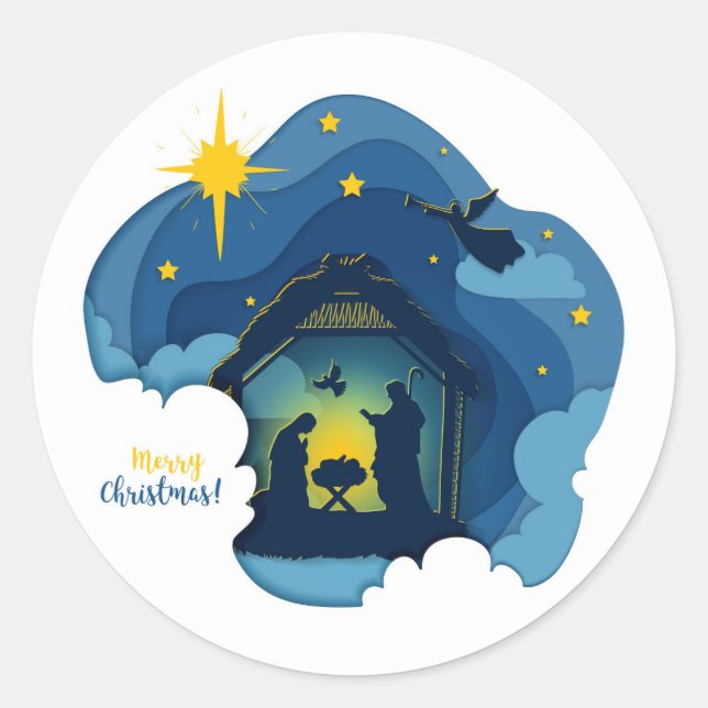 Sticker Rond Joyeux Noël Nativité (Devant)