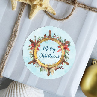 Sticker Rond Joyeux Noël nautique roue de bateau