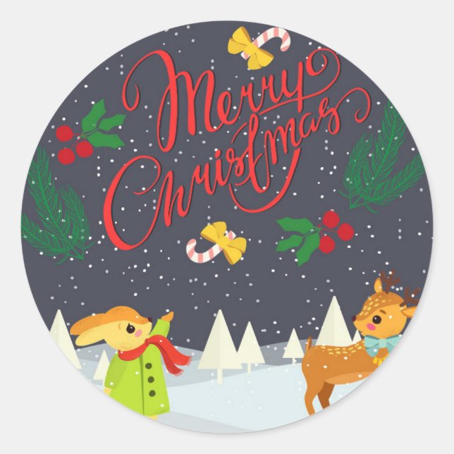 Sticker Rond Joyeux Noël Neige et Holly (Devant)